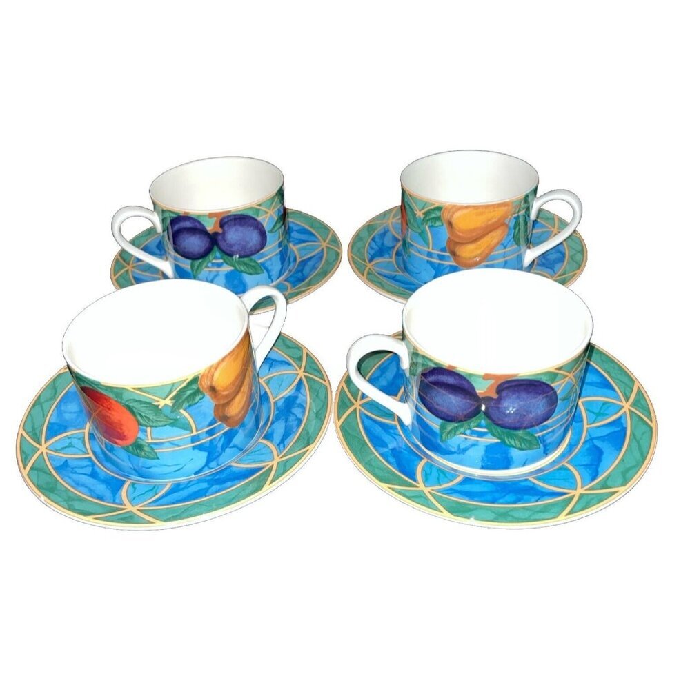 Victoria Beale Forbidden Fruit Cups &amp; Saucers‎ Set Of 4 9024 Vintage Cottage
